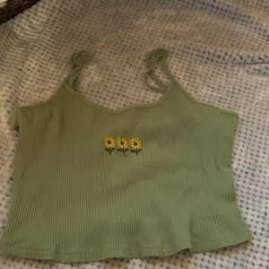 Green Sunflower Embroidered Women's Top